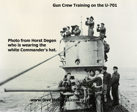 Gun Crew Training on the U-701. This was in the Baltic in 1941. Photo from Horst Degen, no use in any manner permitted.