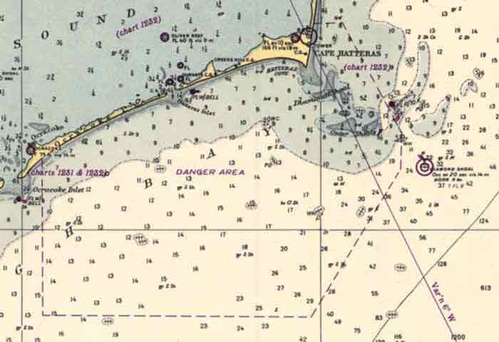 1942 Chart of Hatteras and the Diamond Shoals