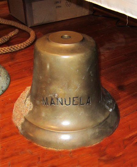 The Ship's Bell from the Manuela, recovered by Diver Gary Gentile.  Photo courtesy U. Lovas