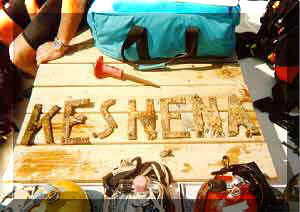 Lettering recovered from the stern of the Keshena by Captian Dave Sommers, Dive Hatteras